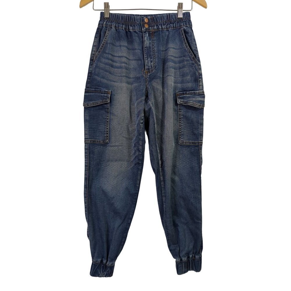Madden Girl Denim Jean Jogger Womens‎ S Blue Elastic Waist Cargo Pockets
